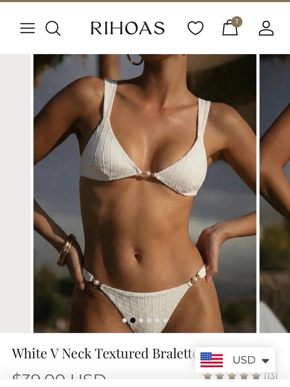 RIHOAS White V-Neck Textured Bikini NWT